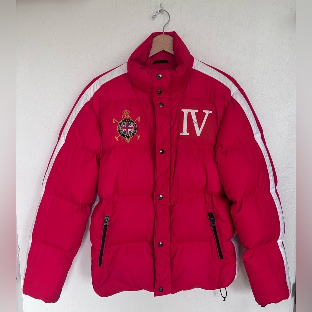 Polo Ralph Lauren RL Britain Snow Ski Cup IV Red White Stripe Down Puffer Jacket